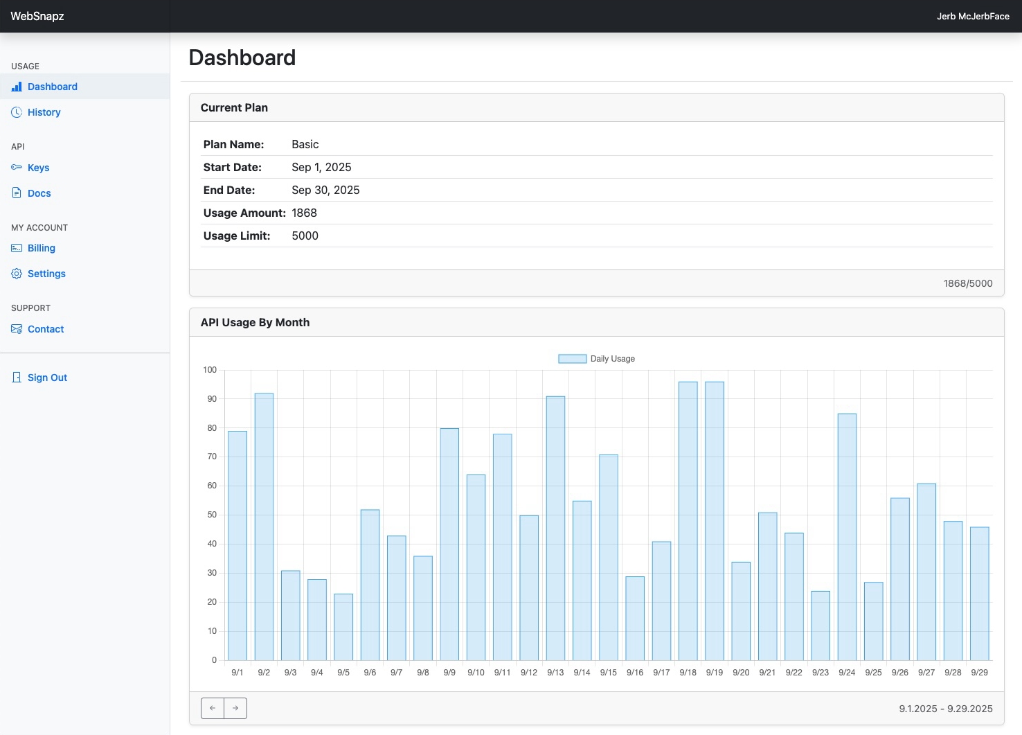 WebSnapz Dashboard Screenshot